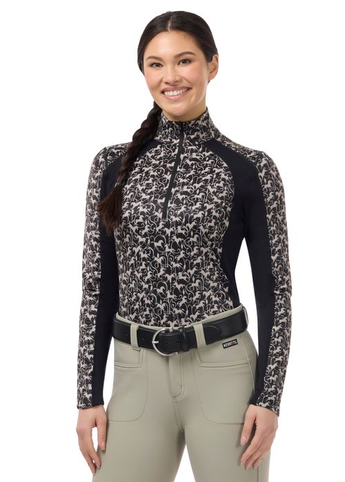 BARGAIN: Kerrits Women's Traverse Quarter Zip Fleece Tech Top - X Large - Black Wrought Iron Horses
