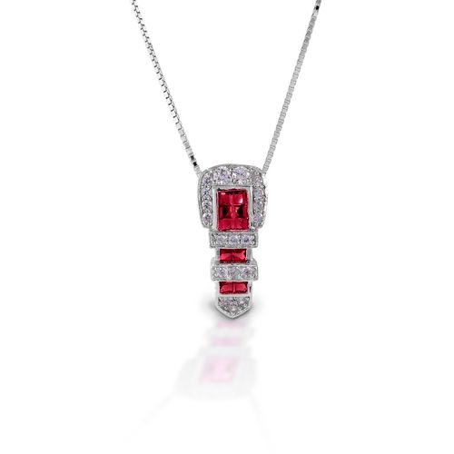 Kelly Herd Ranger Style Buckle Necklace - Sterling Silver/Red