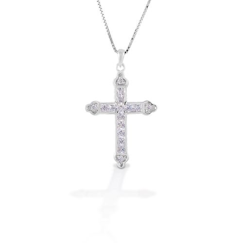 Kelly Herd Cross Necklace - Sterling Silver/Clear