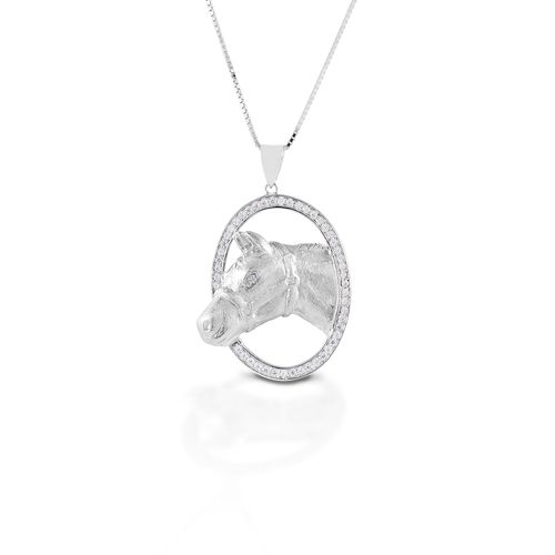 Kelly Herd Oval Halter Horsehead Necklace - Sterling Silver/Clear