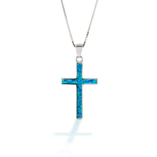 Kelly Herd Opal Cross Pendant - Sterling Silver/Blue