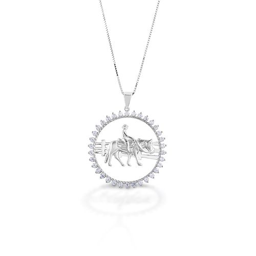 Kelly Herd Stone Circle Ranch Horse Pendant - Sterling Silver/Clear