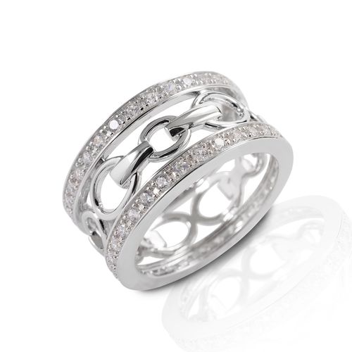 Kelly Herd Wide Band Bit Ring - Sterling Silver/Clear