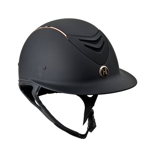 One K Avance Wide Brim Rose Gold Stripe Helmet - Black Matte Rose Gold Stripe