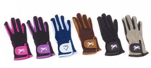 Ovation Kids' Hearts & Horses Gloves - Sky Blue/Navy Trim