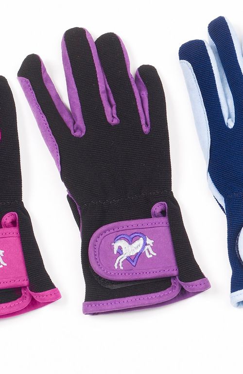 Ovation Kids' Hearts & Horses Gloves - Purple/Black