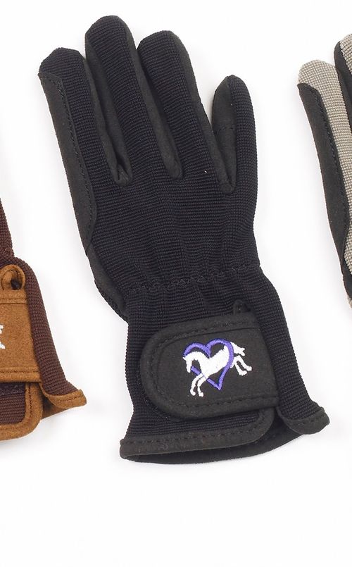 Ovation Kids' Hearts & Horses Gloves - Black/Grey