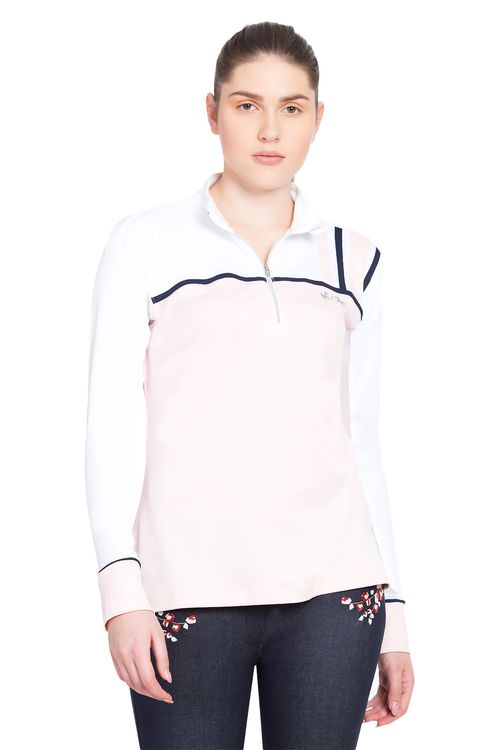 Equine Couture Women's Nicole EquiCool Long Sleeve Sport Shirt - White/Petal Pink