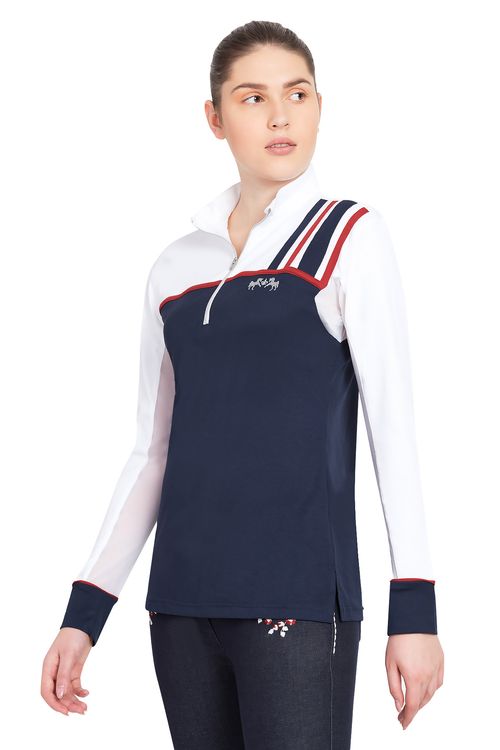 Equine Couture Women's Nicole EquiCool Long Sleeve Sport Shirt - White/EC Navy