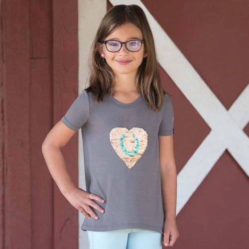 Irideon Kids' Flip Sequin Heart Swing Tee - Dove Grey