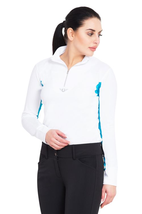 TuffRider Women's Ventilated Technical Long Sleeve Sport Shirt - White/Ocean