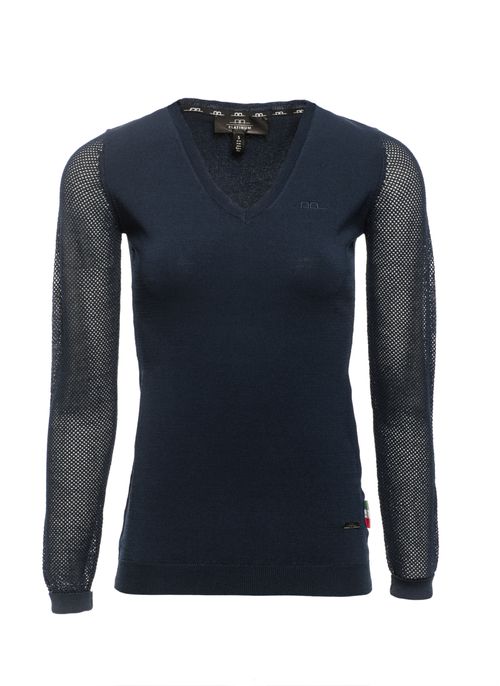Alessandro Albanese Women's Sweater w/Perforated Sleeves - Navy