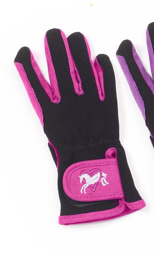 Ovation Kids' Hearts & Horses Gloves - Pink/Black