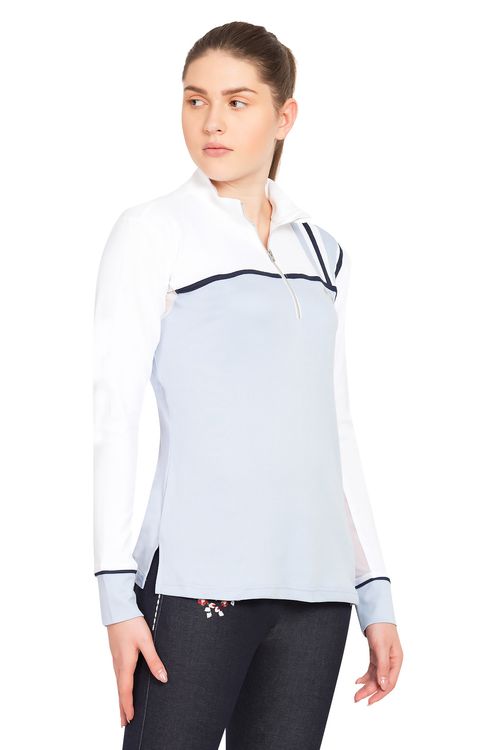 Equine Couture Women's Nicole EquiCool Long Sleeve Sport Shirt - White/KL Baby Blue
