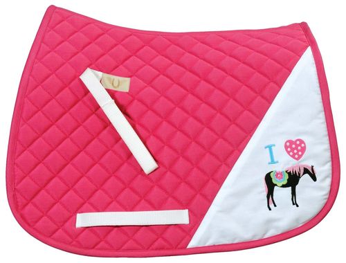 TuffRider I Heart Pony Girl Saddle Pad - Hot Pink