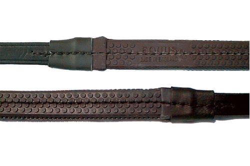 Nunn Finer Buckle End Large Pimple Rubber Reins - Havana/Brass