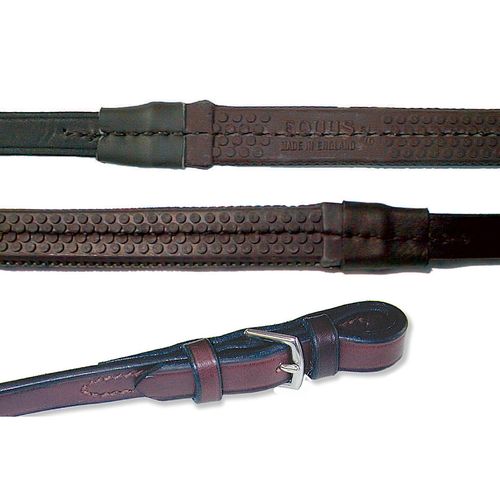 Nunn Finer Buckle End Large Pimple Rubber Reins - Havana/Zinc