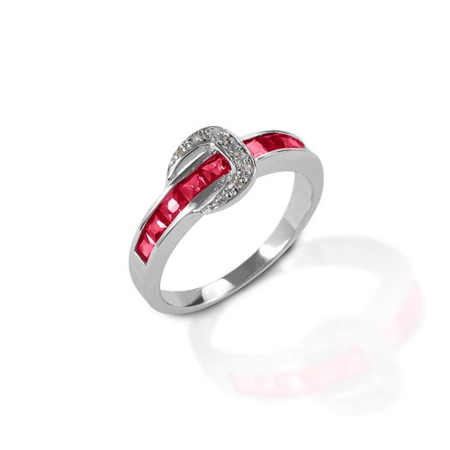 Kelly Herd Contemporary Buckle Ring - Sterling Silver/Red