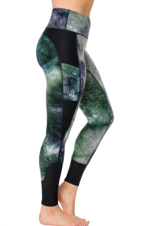 Horseware Women's Silicon Grip Riding Tights - Green/Navy Tie Dye