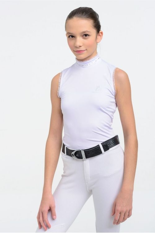 Cavalliera Kids' Crystal Sleeveless Show Shirt - White