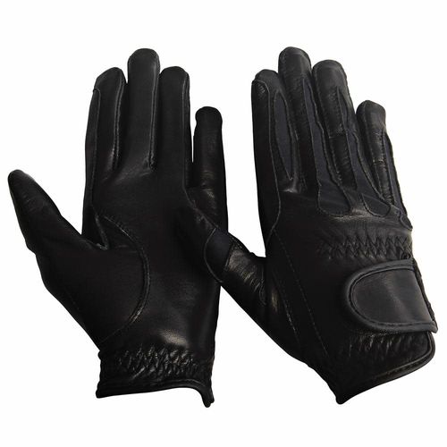Equine Couture Kids' Stretch Leather Riding Gloves - Black