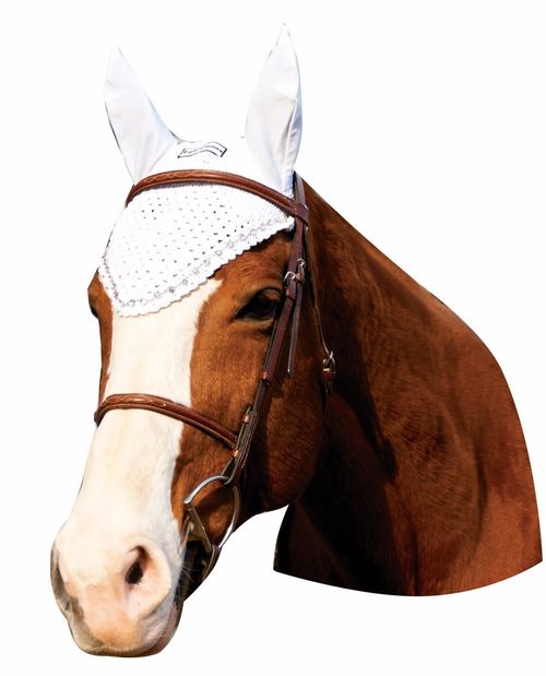 Equine Couture Fly Bonnet with Crystals - White
