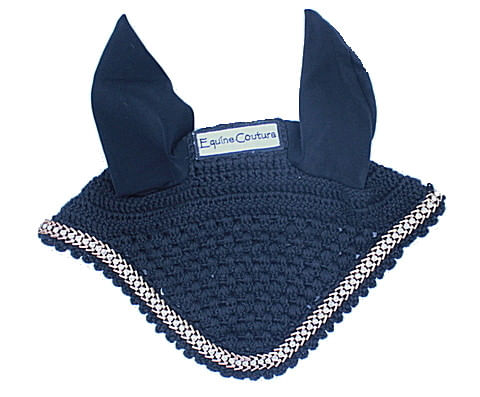 Equine Couture Fly Bonnet with Gold Chain - Black