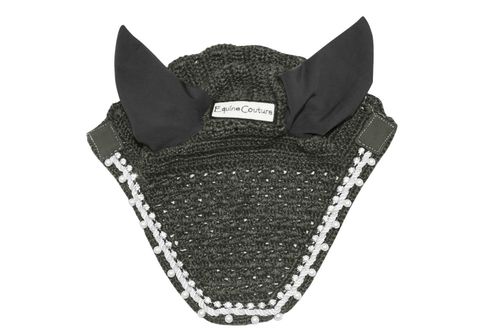 Equine Couture Fly Bonnet with Pearls and Crystals - Charcoal