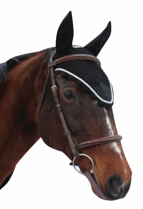 Equine Couture Fly Bonnet with Silver Rope - Black