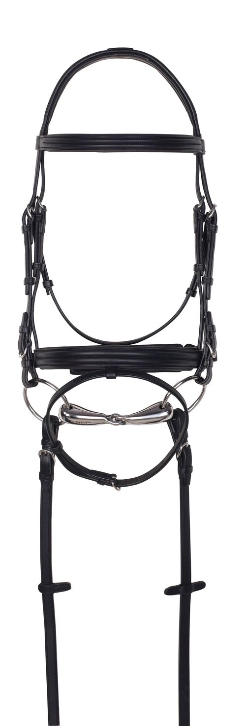 Aramas Double Raised Padded Dressage Bridle w/Leather Reins - Black