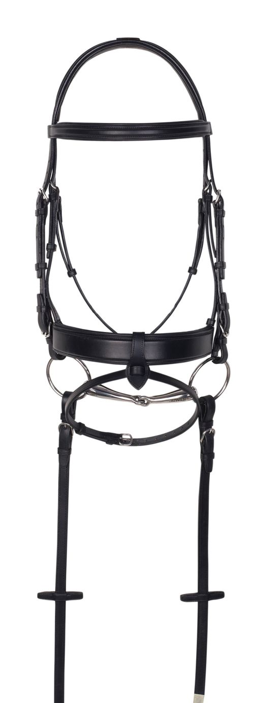 Aramas Square Mild Raised Wide Dressage Bridle w/Leather Reins - Black