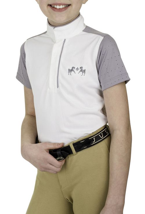 Equine Couture Kids' Magda Equicool Short Sleeve Show Shirt - White/Grey