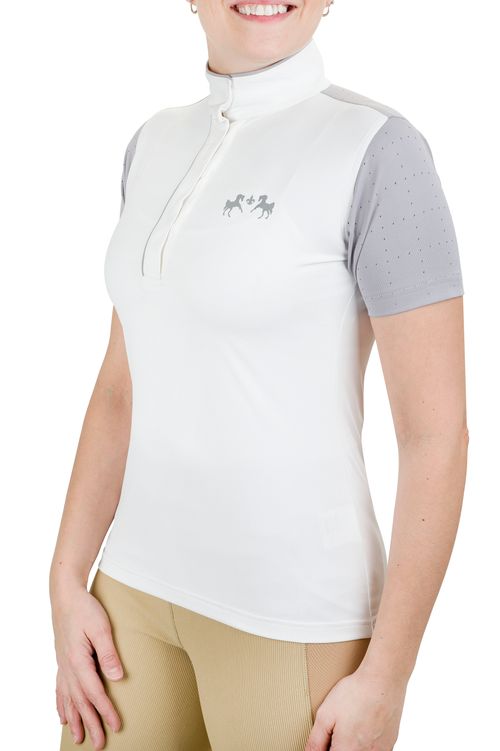 Equine Couture Women's Magda Equicool Short Sleeve Show Shirt - White/Grey