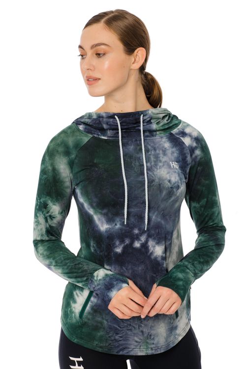 Horseware Women's Technical Hooded Top - Green/Navy Tie Dye