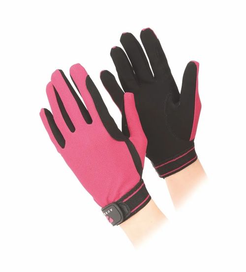 Shires Aubrion Kids' Mesh Riding Gloves - Raspberry