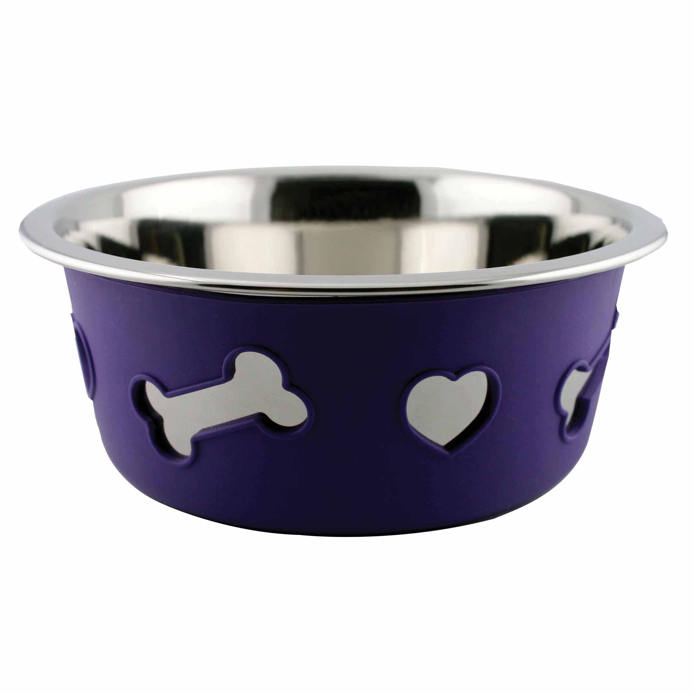 Weatherbeeta NonSlip Stainless Steel Silicone Bone Dog Bowl Dark