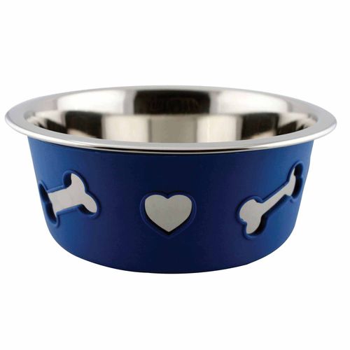 Weatherbeeta Non-Slip Stainless Steel Silicone Bone Dog Bowl - Blue