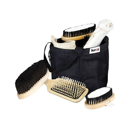 Horze Wooden Grooming Tools and Tote - Black