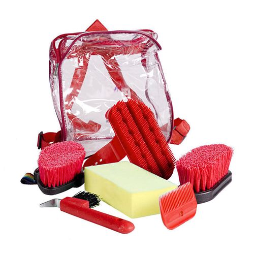 Horze Soft Grip Grooming Backpack Set - Red