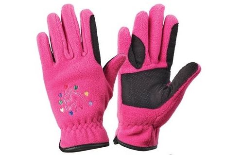 Equistar Kids' Horse n Heart Fleece Gloves - Pink