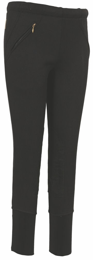 TuffRider Kids' Unifleece Pull-On Stretch Fleece Knee Patch Winter Breeches - Black