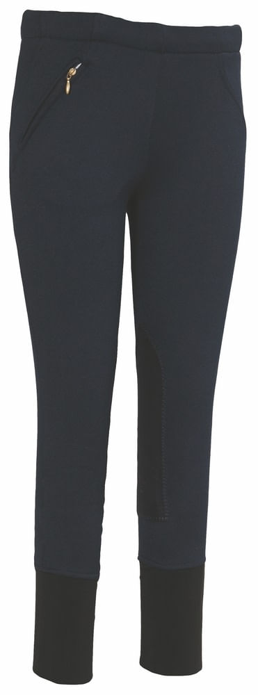TuffRider Kids' Unifleece Pull-On Stretch Fleece Knee Patch Winter Breeches - Navy