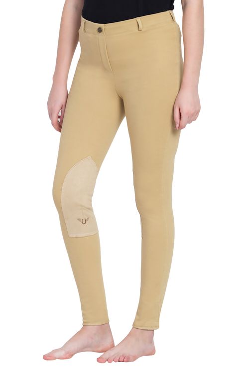 TuffRider Women's Cotton Pull-On Knee Patch Plus Breeches - Light Tan