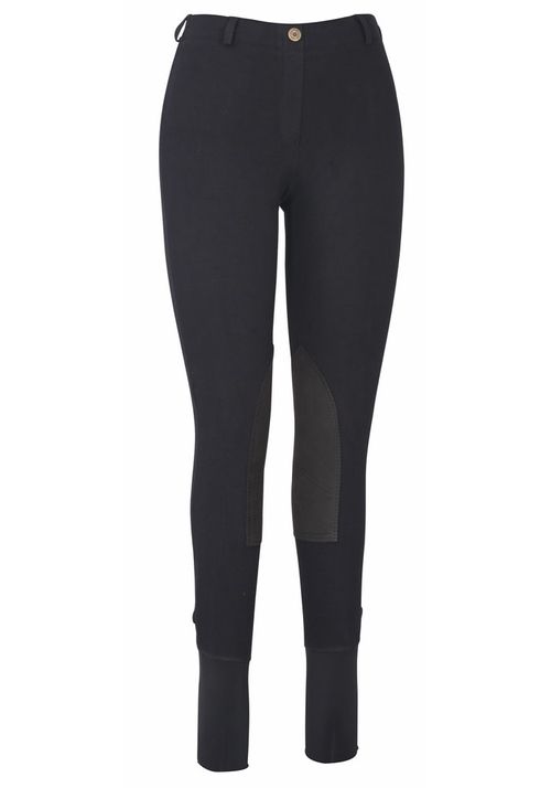 TuffRider Women's Cotton Lowrise Pull-On Knee Patch Breeches - Black