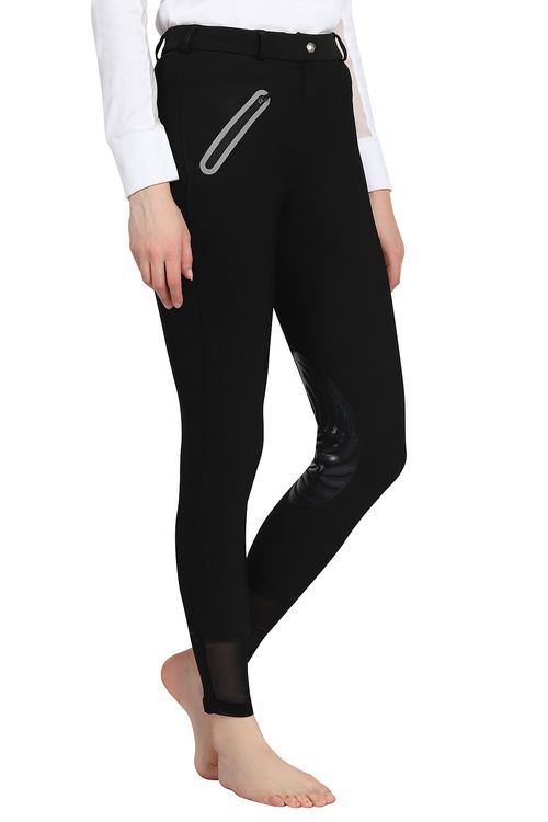 TuffRider Women's Tiffany Ribbed Breech w/Silicone Knee Patch - Black