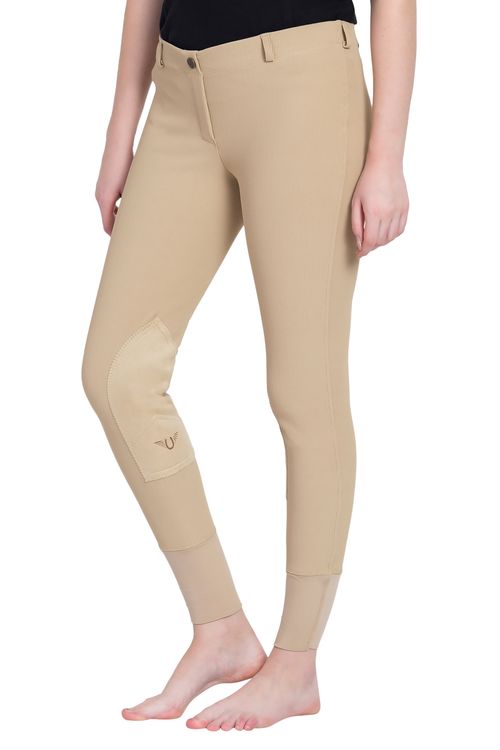 TuffRider Women's Ribb Lowrise Pull-On Knee Patch Breeches - Light Tan
