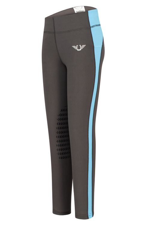 TuffRider Kids' Ventilated Schooling Riding Tights - Charcoal/Neon Blue