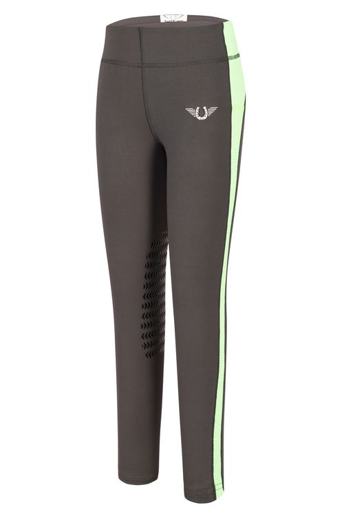 TuffRider Kids' Ventilated Schooling Riding Tights - Charcoal/Neon Green
