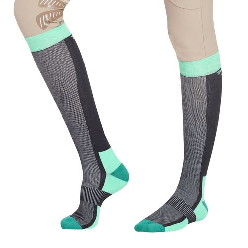 TuffRider Women's Ventilated Knee High Socks - Charcoal/Neon Green