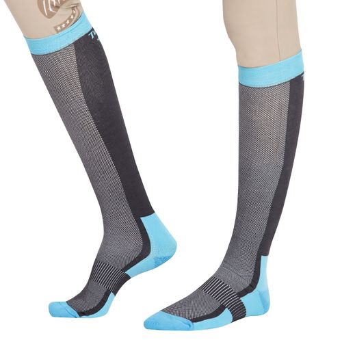 TuffRider Women's Ventilated Knee High Socks - Charcoal/Neon Blue